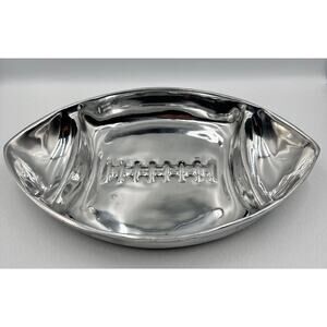 Vintage Handcrafted Polished Pewter Football Chip & Dip Serving Platter Tray